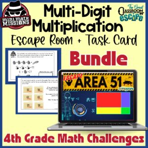 4th Grade Multi-Digit Multiplication Escape Room & Task Card Bundle