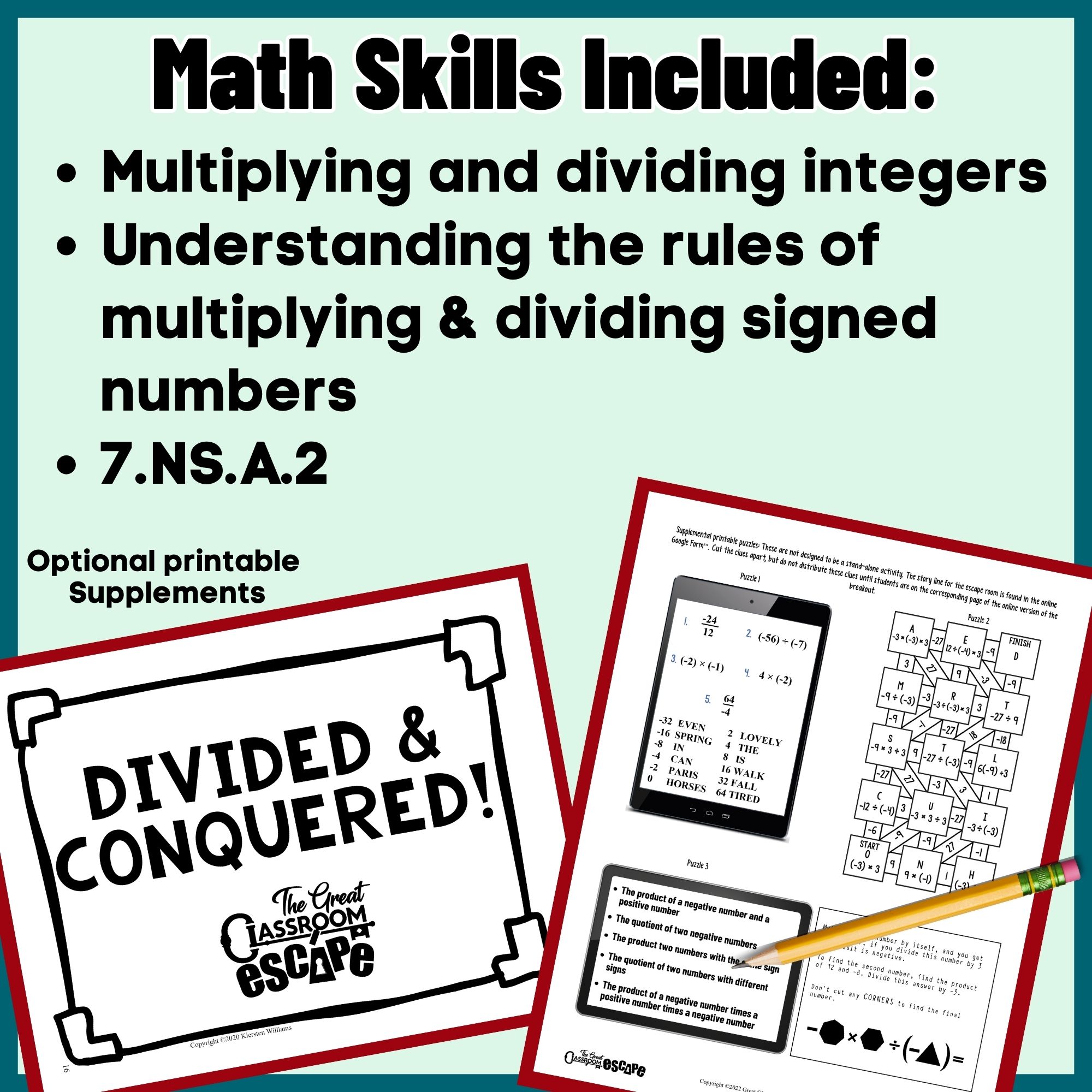 Multiplying & Dividing Integers Escape Room | 7th Grade Math - Image 4