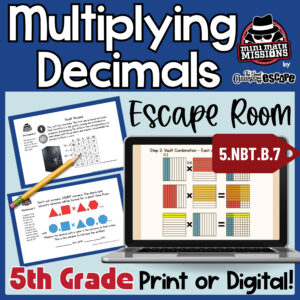 Fifth grade escape room for multiplying decimals by whole numbers and decimal factors