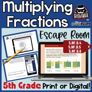 5th Grade Multiplying Fractions Escape Room | Print + Digital Activity