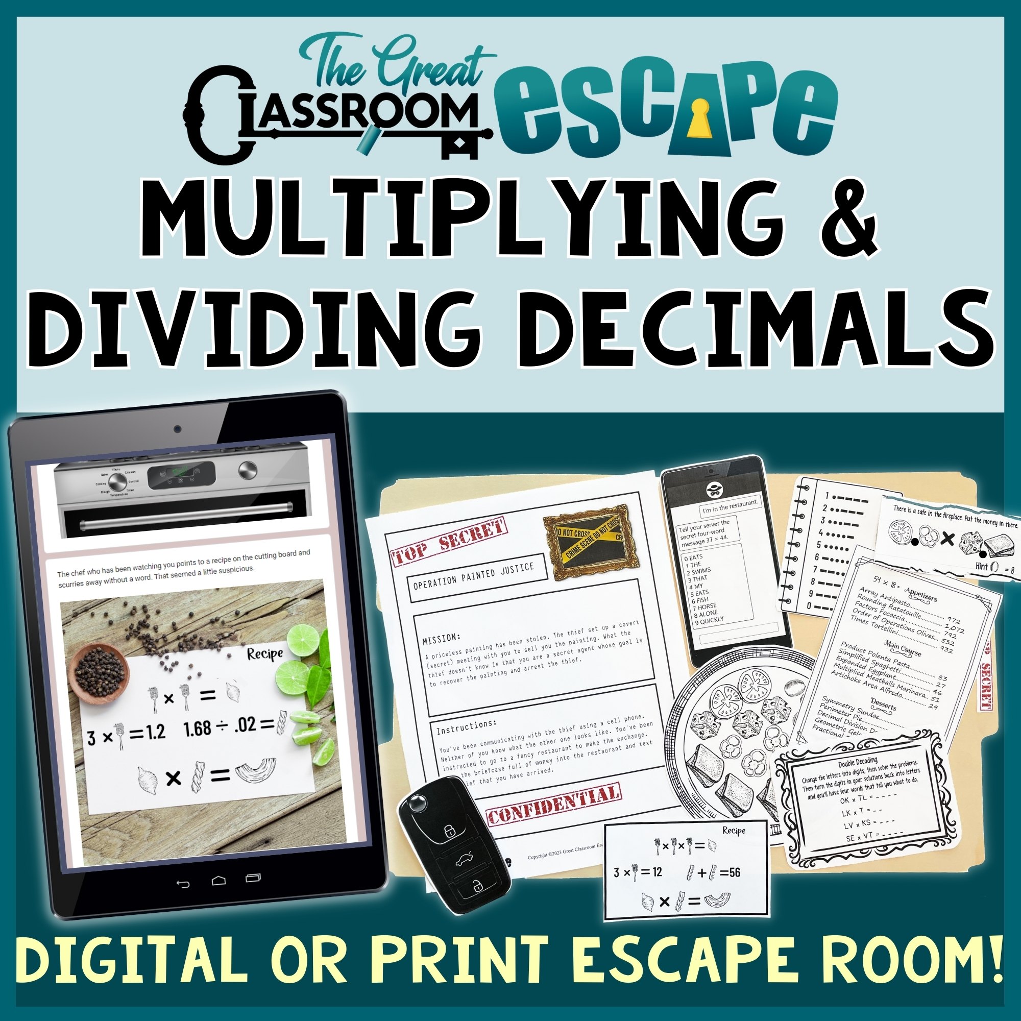 Multiplying and dividing decimals escape room for 5th and 6th grade math
