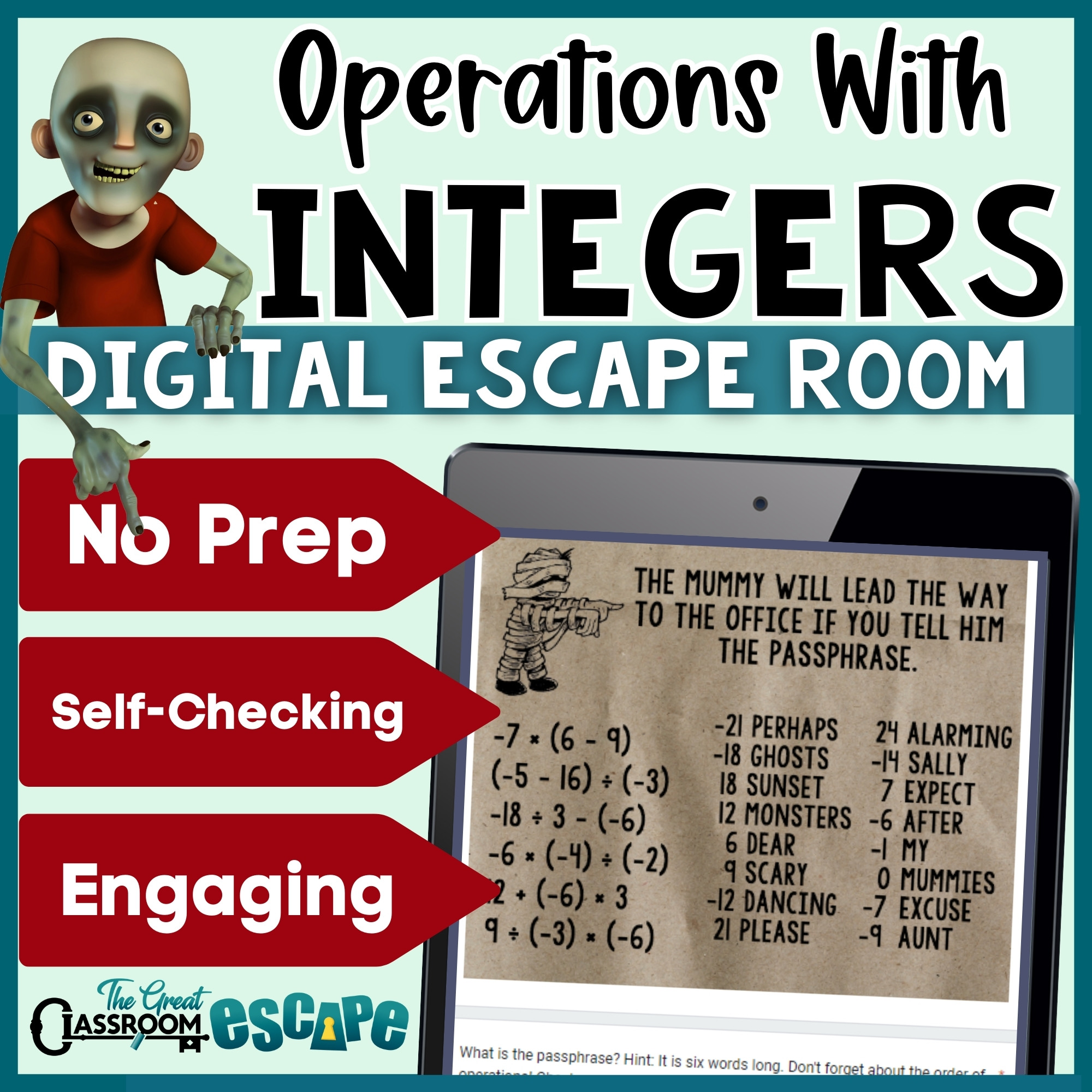 Halloween integer operations escape room for seventh-grade math