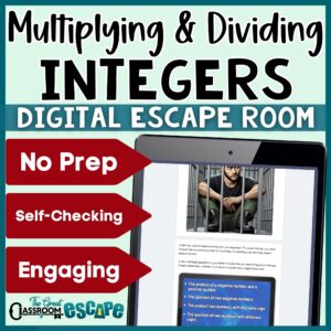 Seventh-grade multiplying and dividing integers digital escape room cover