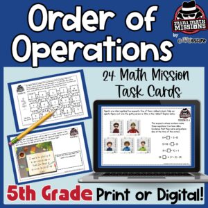 Fifth grade order of operations task card games and Mini Math Missions cover