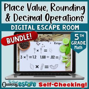 5th grade decimal operations escape room bundle cover