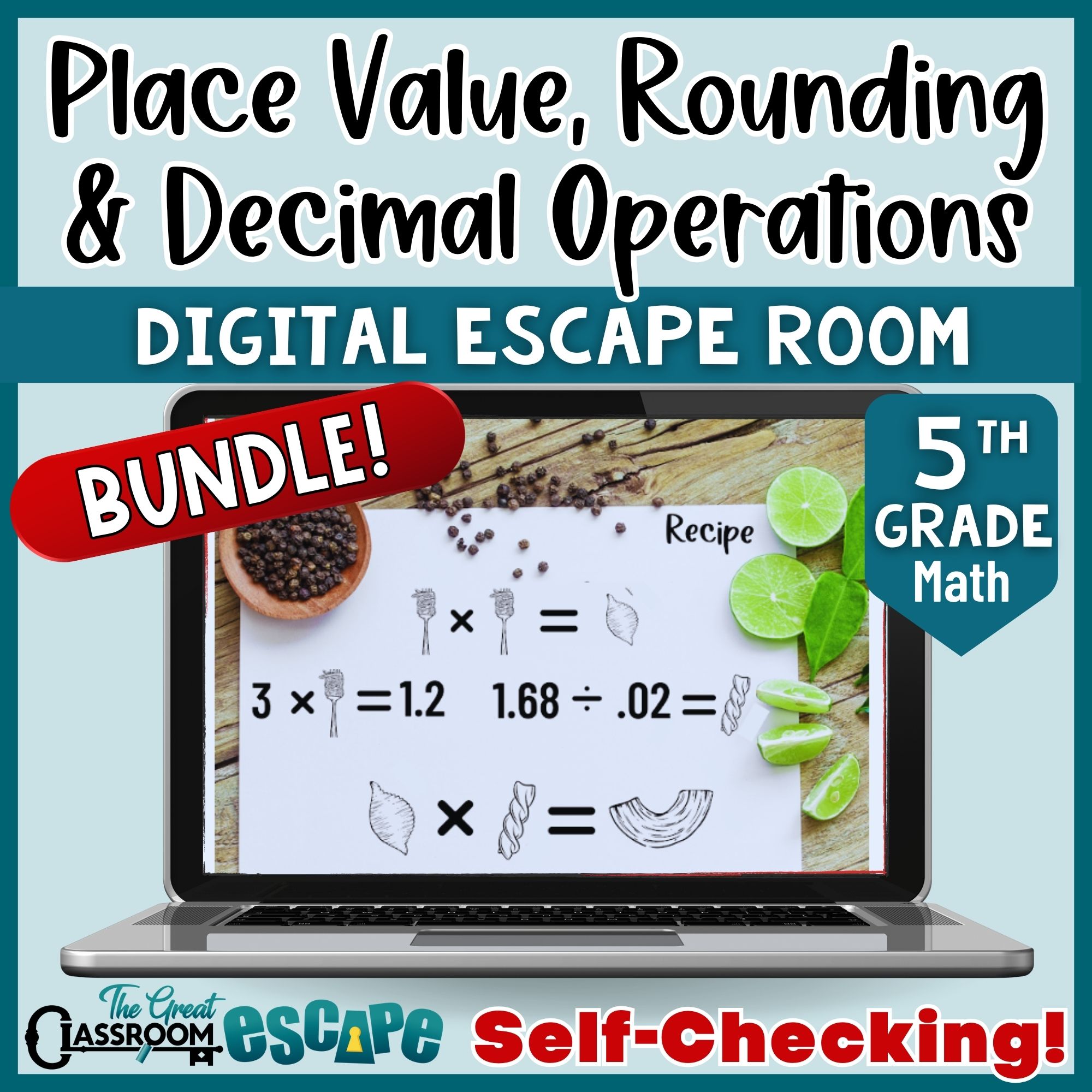 5th grade decimal operations escape room bundle cover