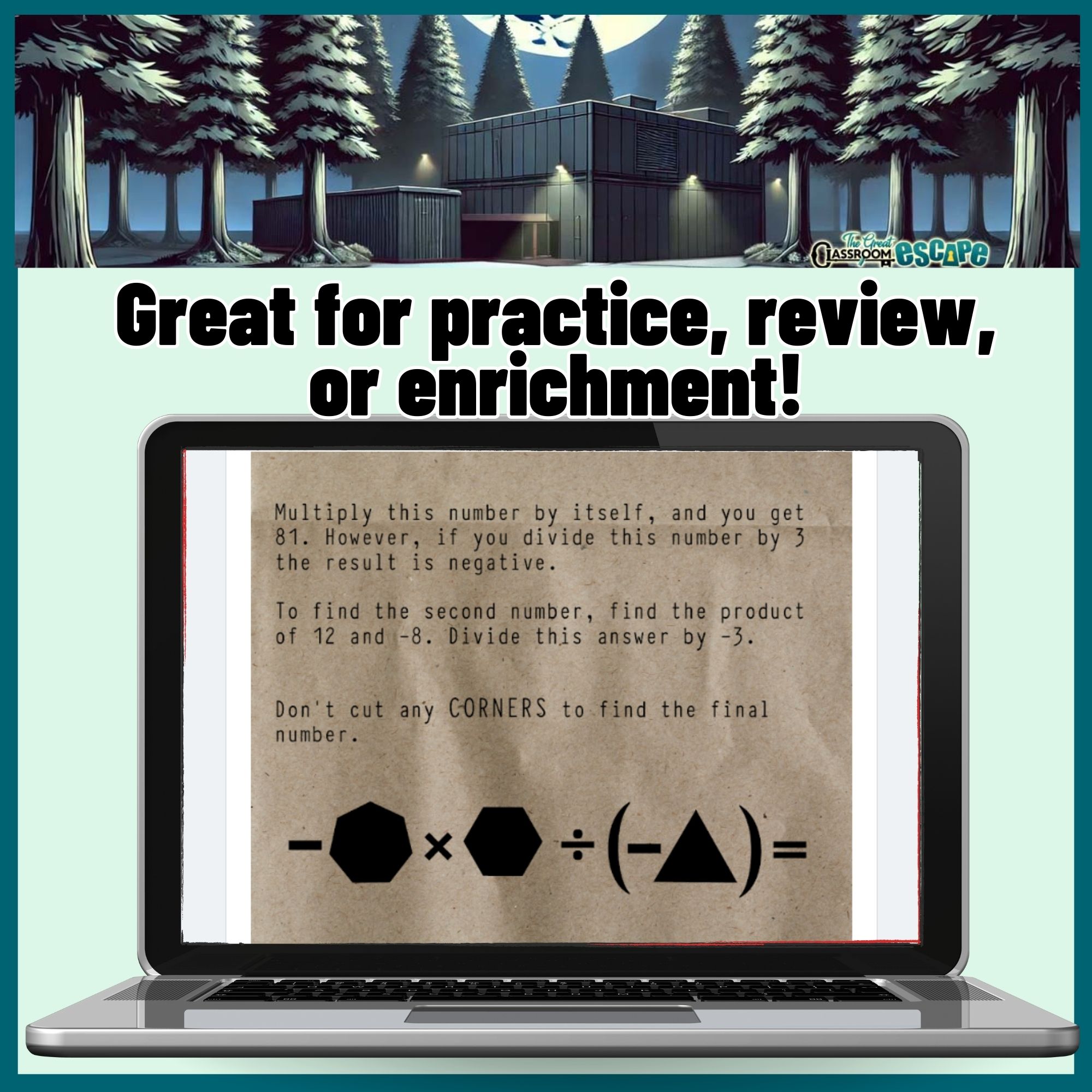Secret-agent integer operations escape room for seventh-grade math