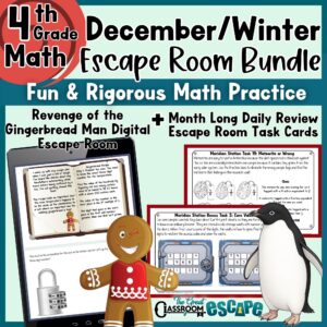 4th Grade Winter Math Escape Room Bundle | December Review
