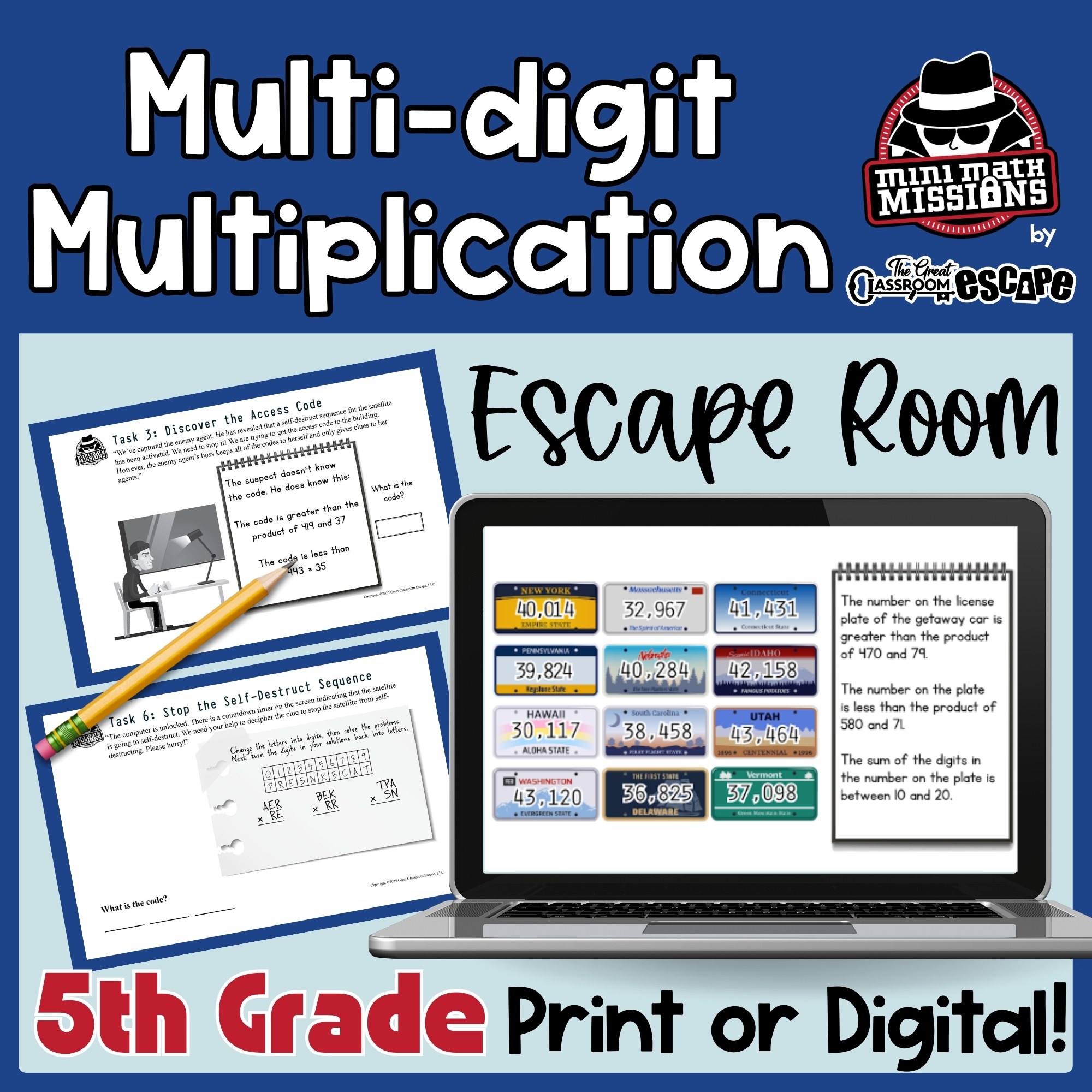 5th Grade Multi-Digit Multiplication Escape Room | Print & Digital