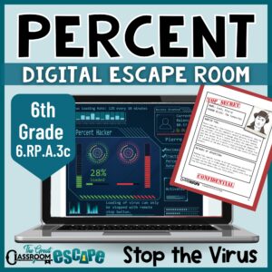 6th grade percent digital escape room activity cover