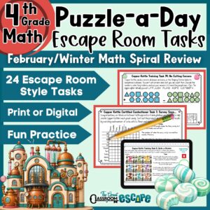 4th grade February math spiral review escape room task cards