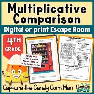 4th grade Halloween math multiplicative comparison escape room with printable and digital activities