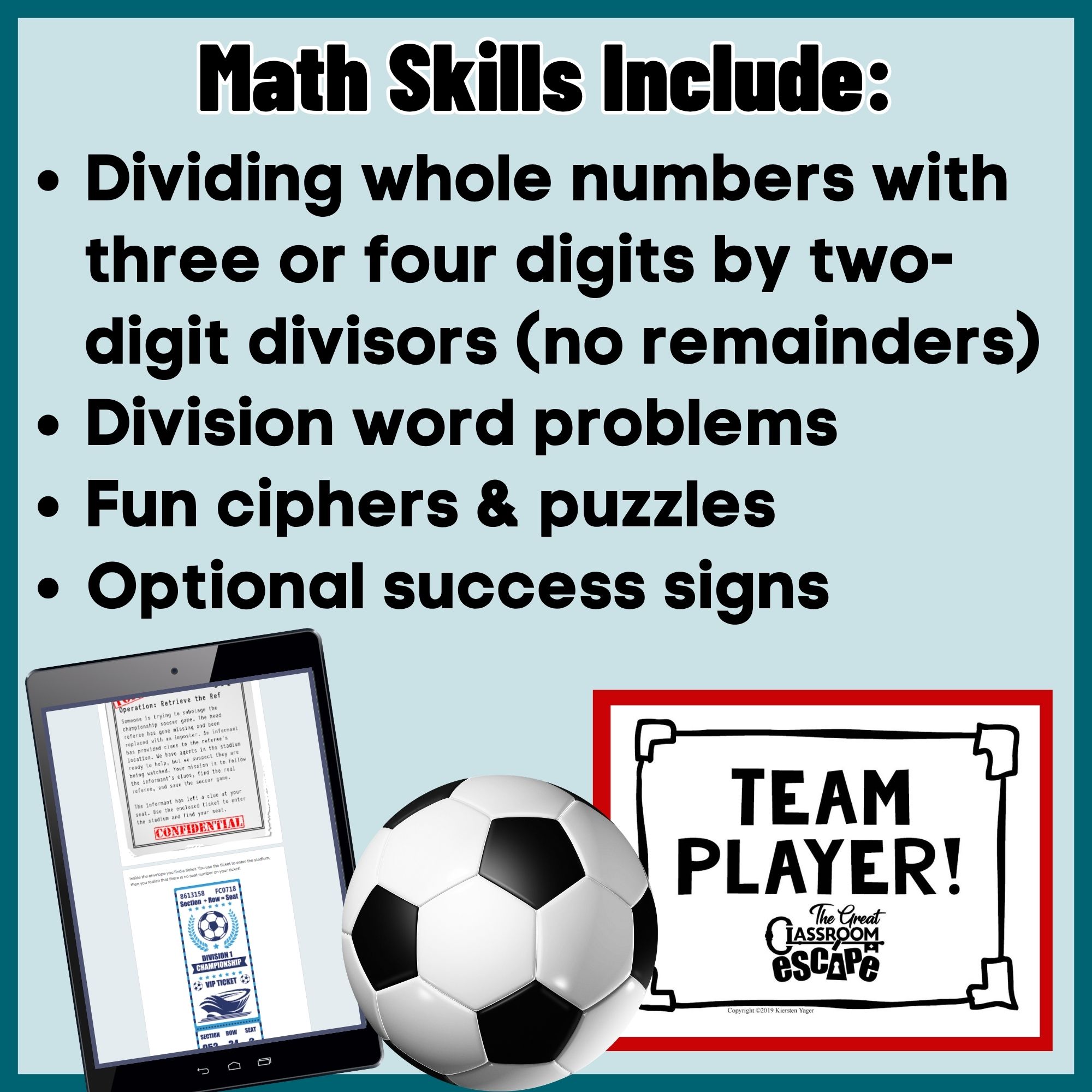 5th grade long division escape room math skills and team success sign