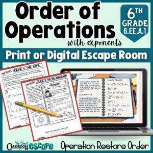 6th Grade Order of Operations with Exponents Escape Room | Print + Digital