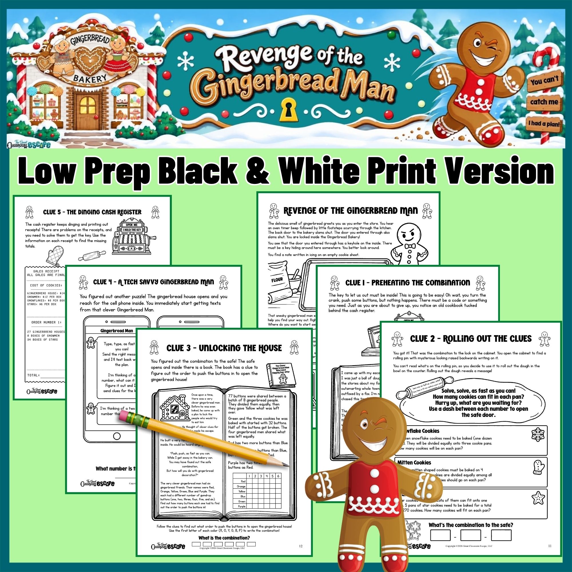 4th Grade Winter Math Escape Room | Print + Digital Gingerbread Activity - Image 3