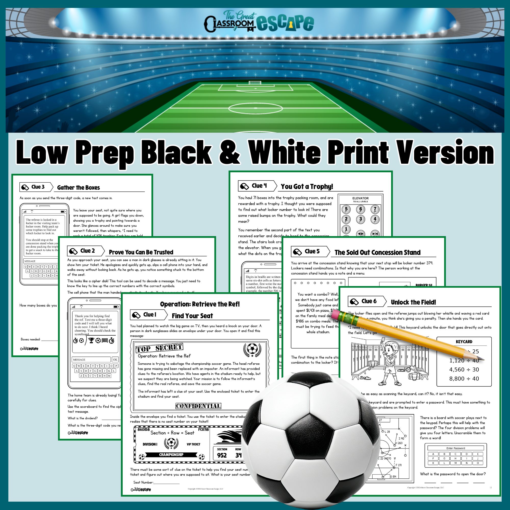 Printable 5th grade long division escape room with two-digit divisor clue pages