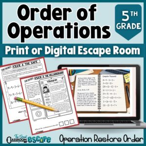 5th Grade Order of Operations Escape Room | Print + Digital