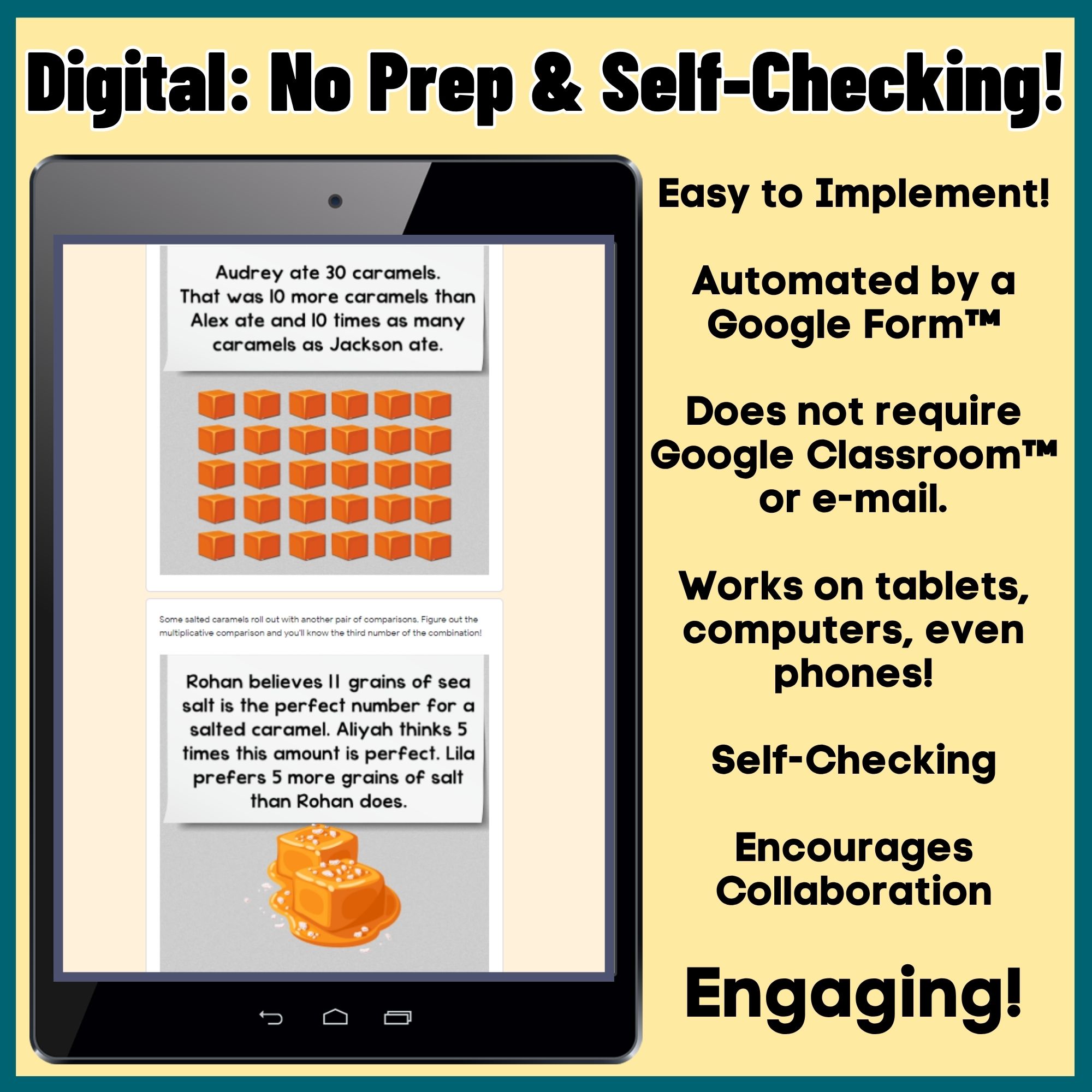 Digital 4th grade multiplicative comparison escape room shown on a tablet